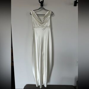Jessica McClintock Ivory Satin Gown with Embellished Waist